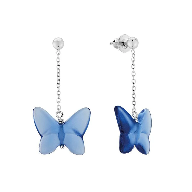 Silver and Gold Earrings For Wedding-Papillon Silver & Blue Crystal Drop Earrings