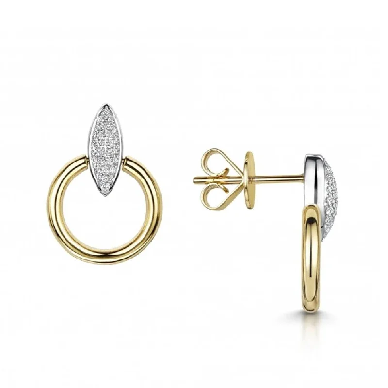 Vintage Gold Earrings For Brides-The Origin Collection 18ct Yellow & White Gold Pave Diamond Seed and Circle Drop Earrings