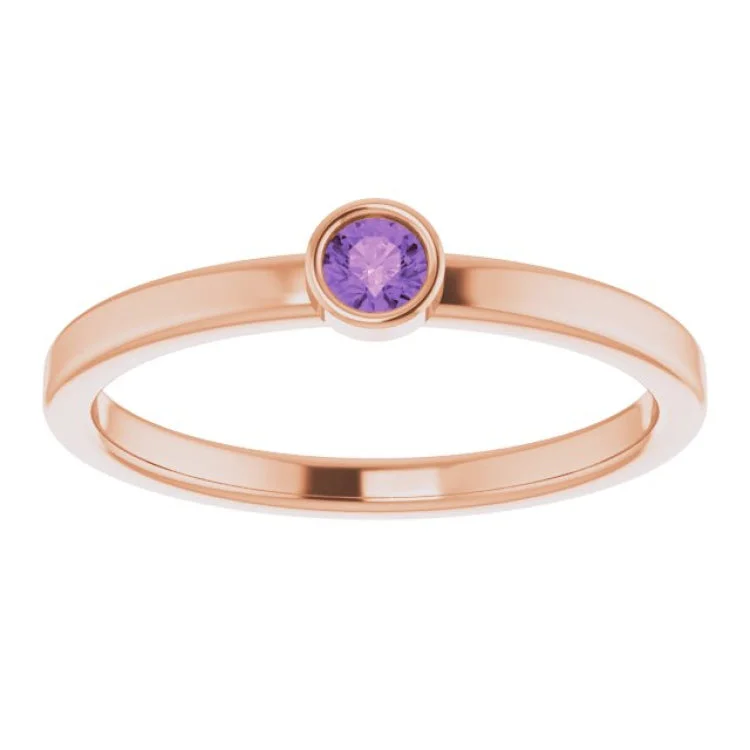 Trendy Silver Rings For Casual Wear-14K Rose 3 mm Natural Amethyst Ring