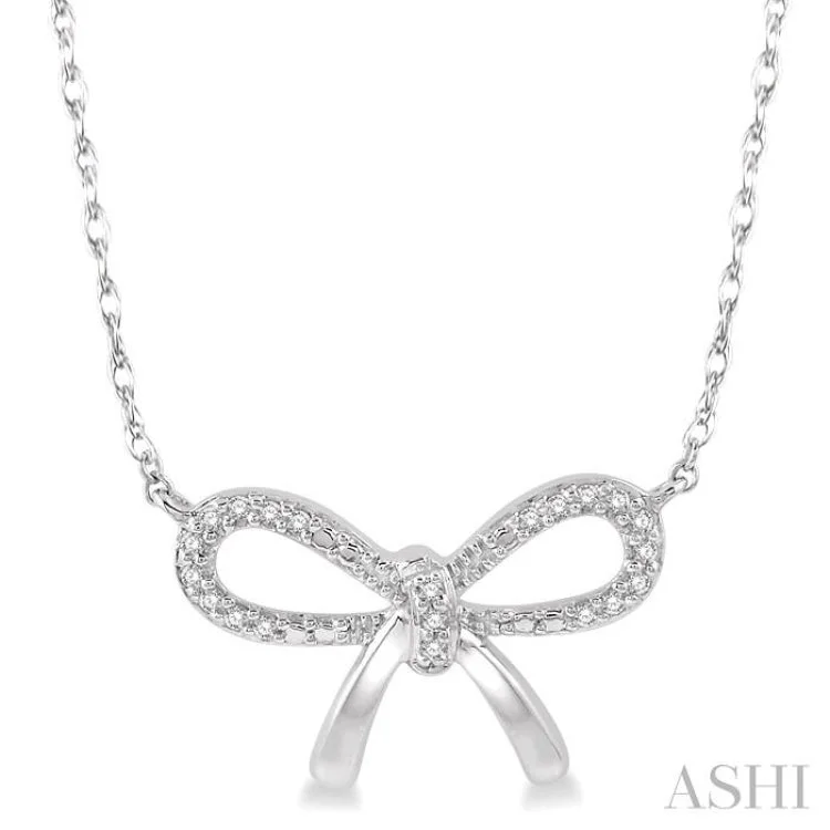 Long Pendant Necklace For Casual Look-1/20 Ctw Bow Tie Round Cut Diamond Necklace in 10K White Gold