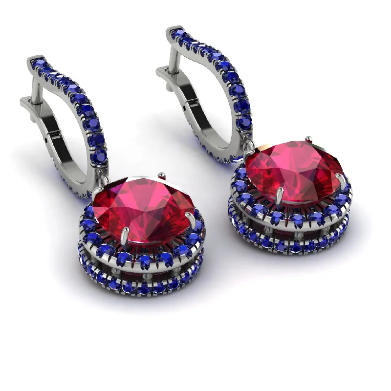 Sparkling Crystal Earrings For Glam Look-Hidden Halo Ruby Hoop Earrings - Catalina No. 72