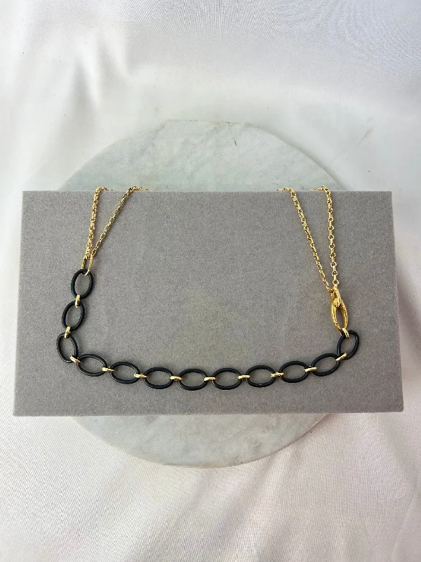 Custom Bar Necklace For Personalized Gifts-Necklace - Nico Black & Gold Cable Chain