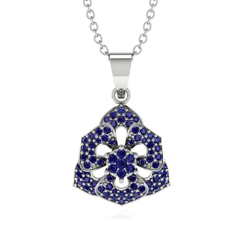 Vintage-Inspired Necklace For Brides-Gilded Rose Pendant Necklace With Dazzling Sapphire - Lori No. 15