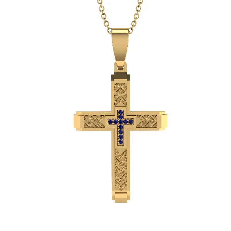 Handmade Crystal Necklace For Weddings-High-Quality Elegant Openwork Sapphire Gold Cross Necklace - Jordan No. 37