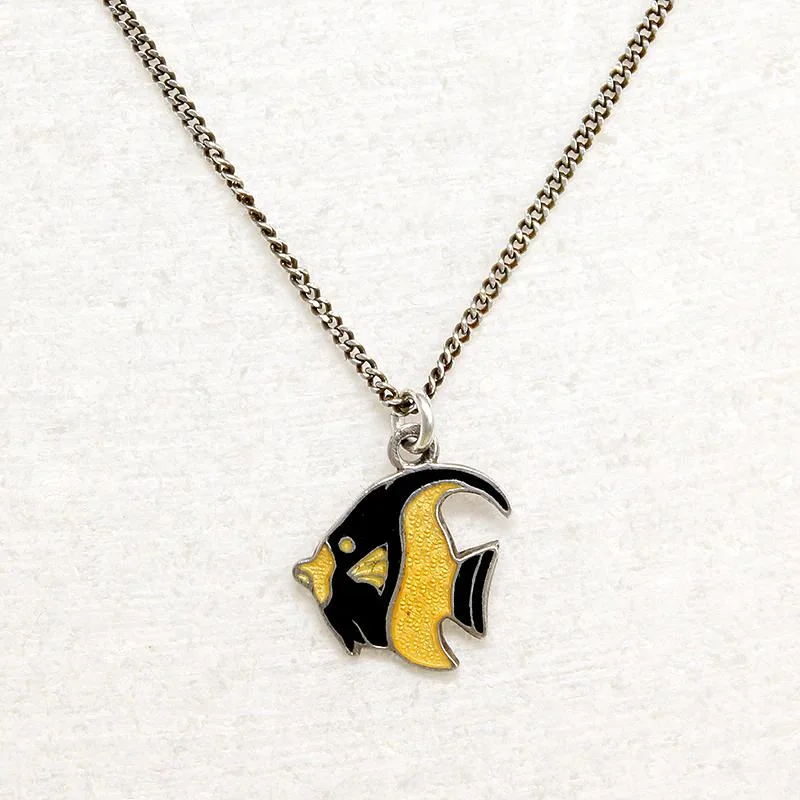 Custom Silver Heart Necklace For Gifts-Flirty Cloisonné Enamel Angelfish Charm Necklace