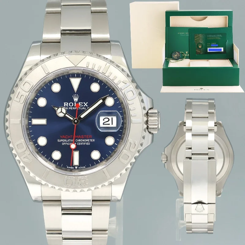 Custom Watches With Personalized Engraving-2023 PAPERS Rolex Yacht-Master 126622 Steel Platinum Rhodium Blue Watch Box