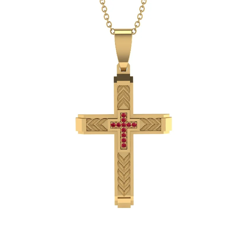 Classic Choker Necklace For Evening Events-High-Quality Elegant Openwork Ruby Gold Cross Necklace - Jordan No. 28