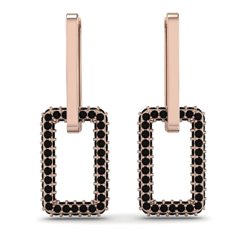 Pearl Earrings With Gold Finish-Luxury Square Chain Link Gold Earrings With Black Diamond - Zuri No. 8