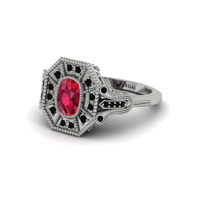 Trendy Silver Rings For Casual Wear-Ruby Cushion Cut Art Deco Engagement Ring - Alicia No. 42