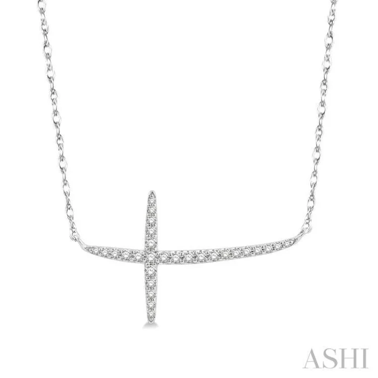 Custom Silver Heart Necklace For Gifts-1/6 Ctw Cross Round Cut Diamond Necklace in 10K White Gold