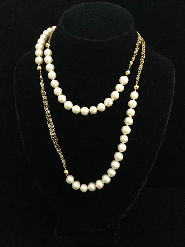 Unique Gold Necklace For Bridesmaids Gifts-Freshwater Pearls & Gold Chain Necklace