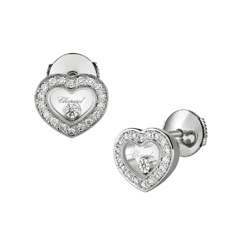 Silver Earrings With Enamel Designs-Happy Diamonds Icons 18ct White Gold Heart Earrings