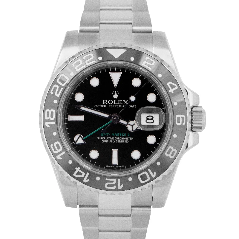 Minimalist Watches For Women-MINT Rolex GMT-Master II Stainless Steel Date Oyster Green 40mm Watch 116710 LN