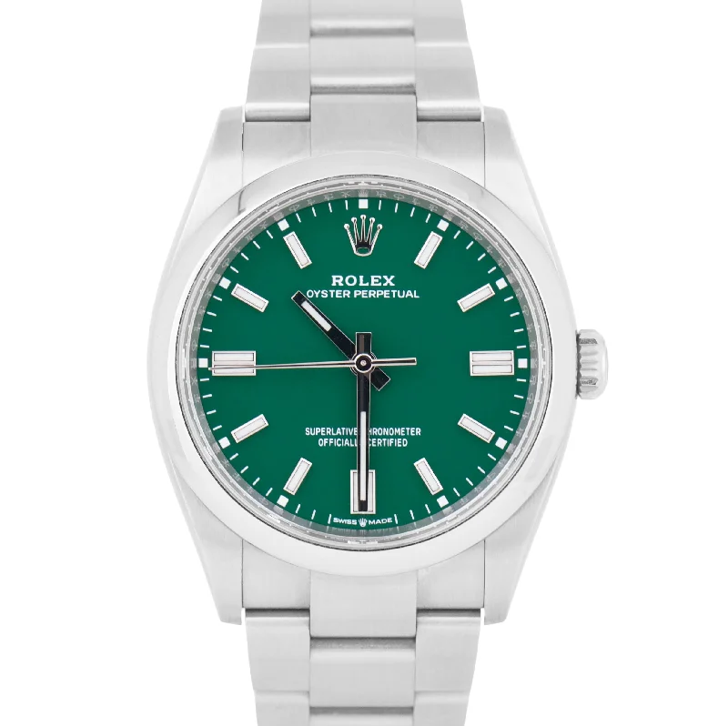 Men’s Stainless Steel Watches-NEW PAPERS Rolex Oyster Perpetual GREEN 36mm Stainless Steel Watch 126000 BOX