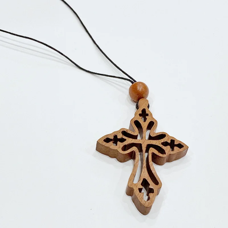 Sparkling Gold Necklace For Holiday Parties-Estate Collection Necklace - Wooden Cross