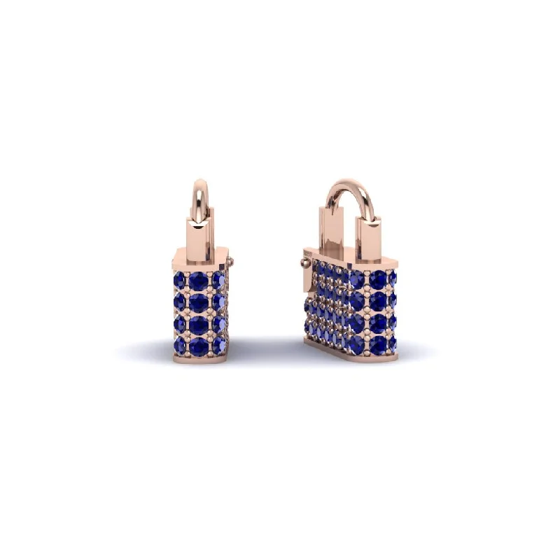 Beautiful Gemstone Earrings-Gold Padlock Hoop Sapphire Earrings - Queenie No. 14