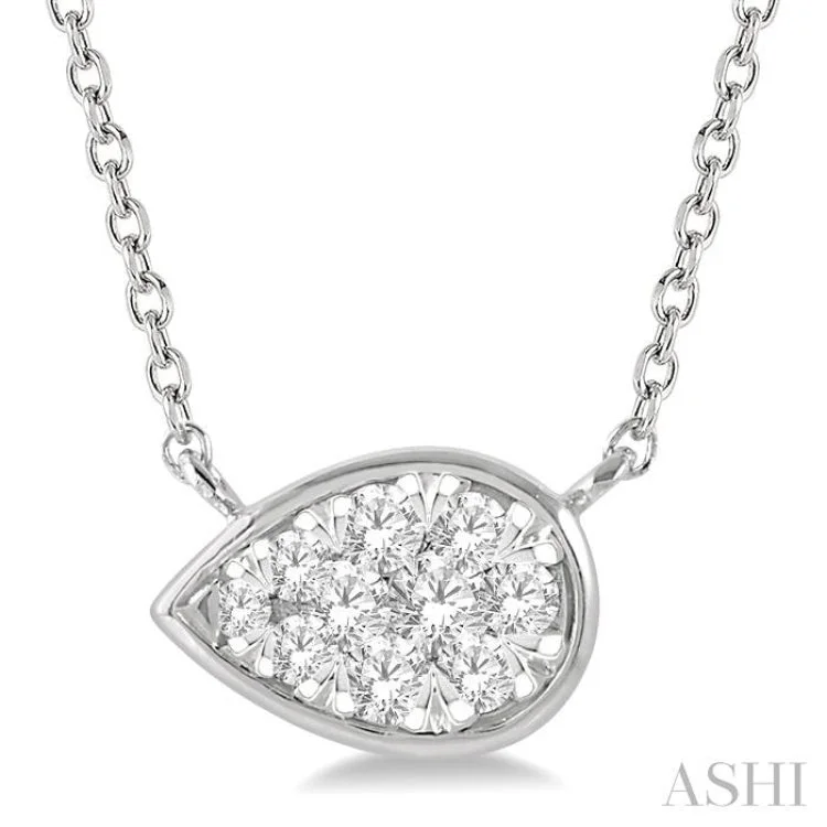 Personalized Silver Necklace For Anniversary Gifts-1/6 Ctw Pear Shape Lovebright Diamond Necklace in 14K White Gold