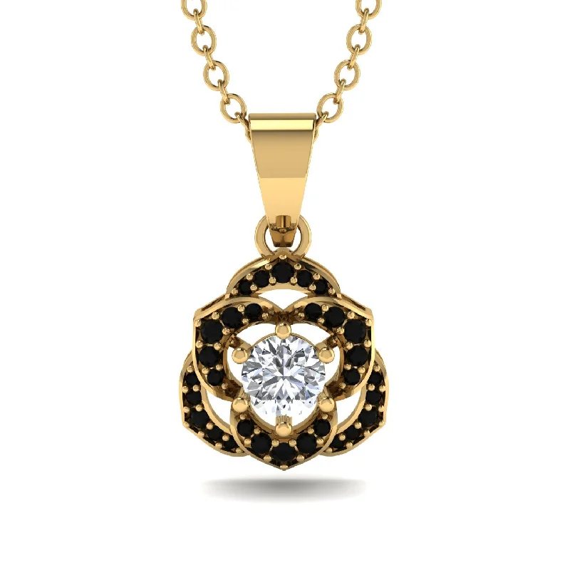 Elegant Gemstone Necklace For Weddings-Golden Rose Blossom Necklace With Exquisite Black Diamond Detailing - Reign No. 31