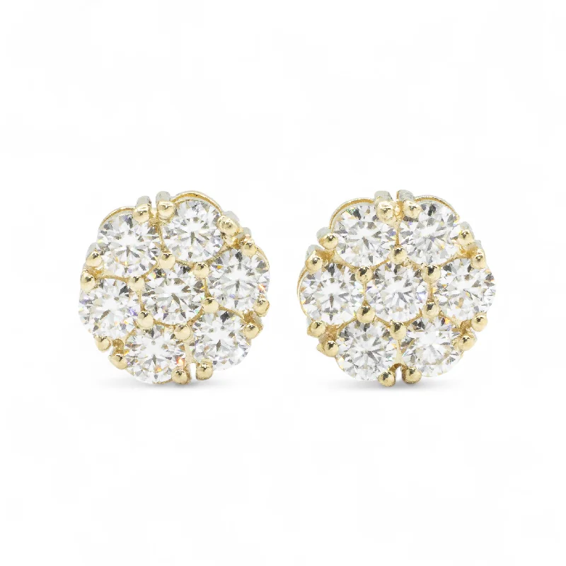 Lightweight Bohemian Earrings-14k Yellow Gold Lab Diamond Cluster Earrings 3.30 ctw