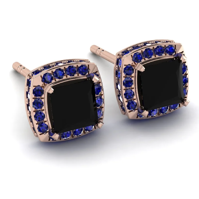 Crystal Stud Earrings For Parties-Hidden Halo Princess Black Diamond Earrings - Georgia No. 68