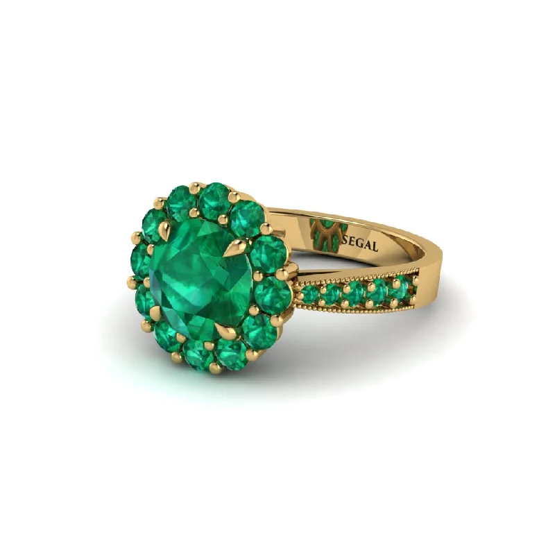 Custom Stacking Rings For Special Occasions-Emerald Round Halo Engagement Ring - Unity No. 19