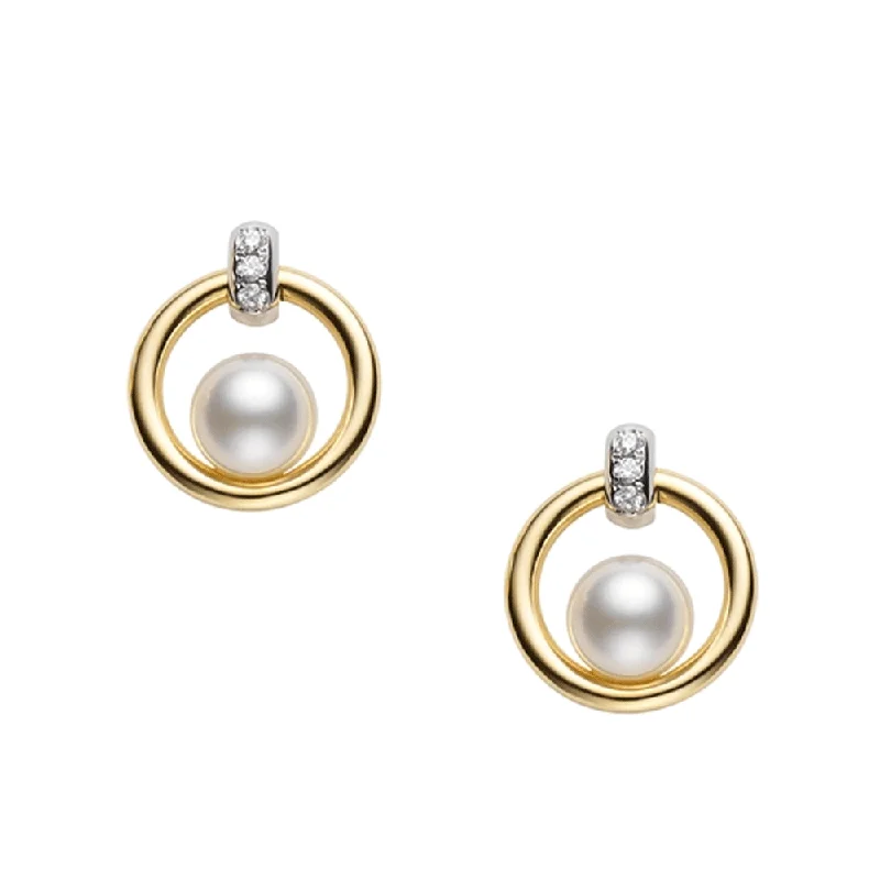 Handcrafted Silver Earrings-Circle Collection 18ct Yellow Gold Pearl And Diamond Earrings