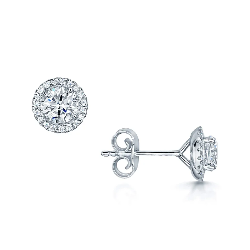 Simple Silver Earrings For Women-18ct White Gold Round Brilliant Cut Diamond Halo Cluster Stud Earrings