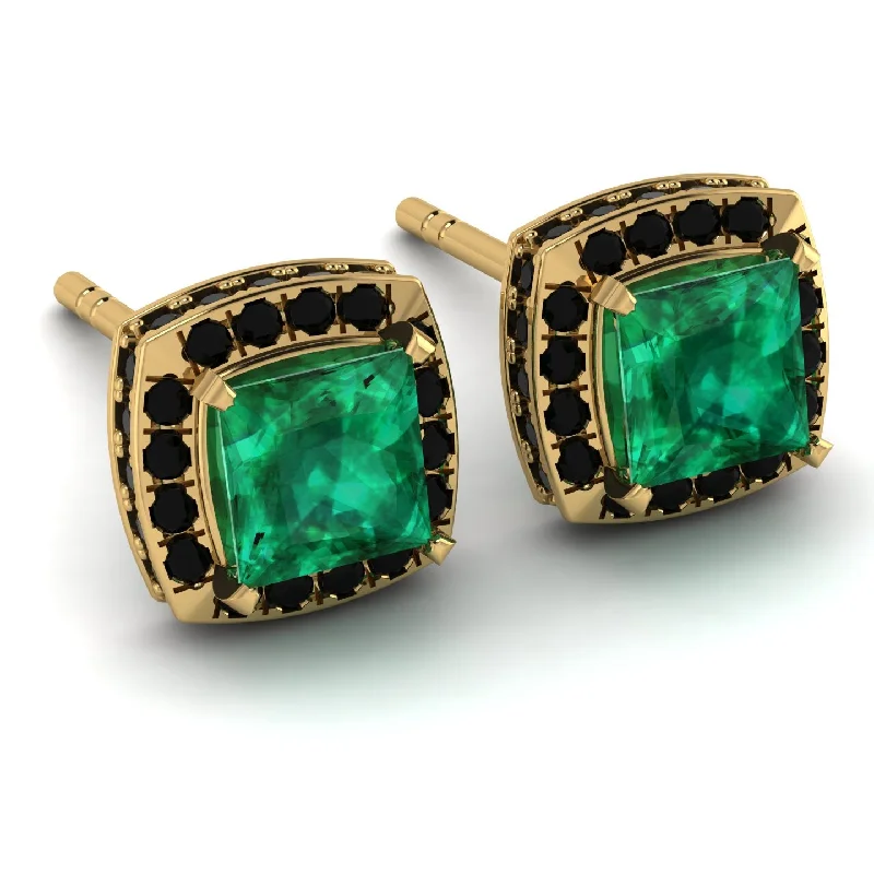 Designer Earrings For Special Events-Hidden Halo Princess Emerald Earrings - Georgia No. 34