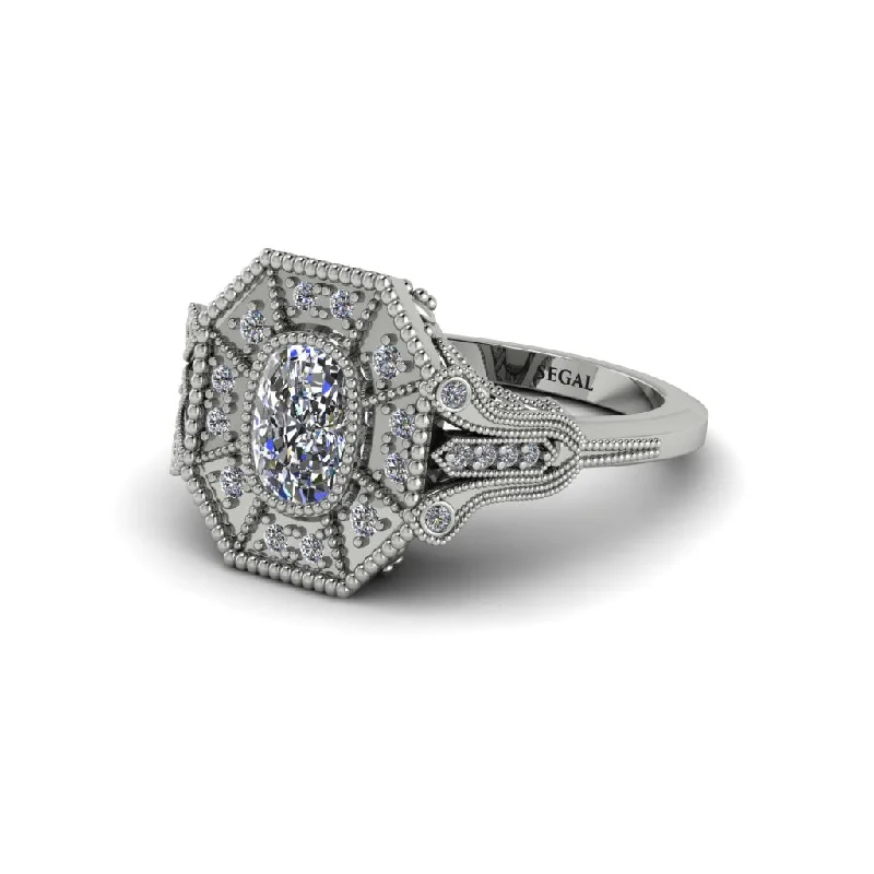 Custom Platinum Rings For Engagement-Diamond Cushion Cut Art Deco Engagement Ring - Alicia No. 3