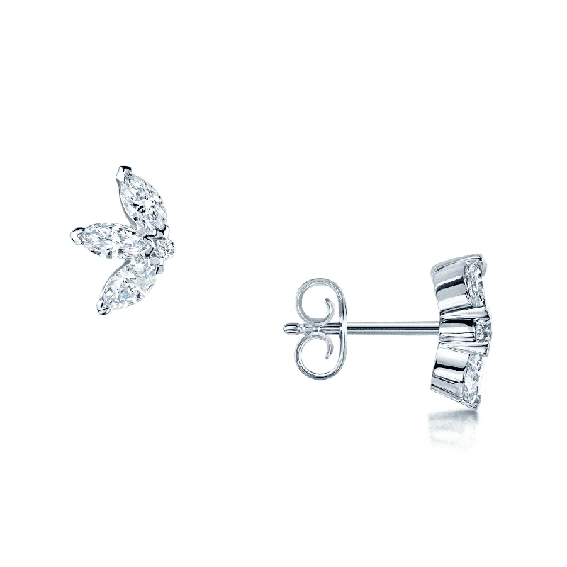 Vintage Earrings For Special Occasions-18ct White Gold Marquise Brilliant Cut Leaf Design Stud Earrings