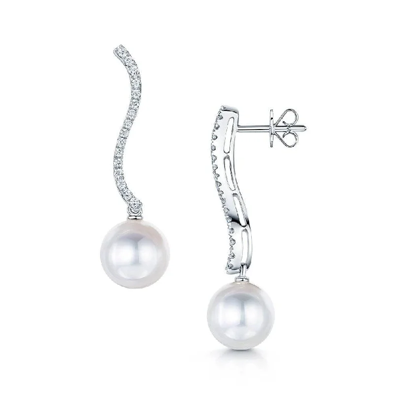 Custom Diamond Earrings For Gifts-18ct White Gold Pearl & Diamond Drop Earrings