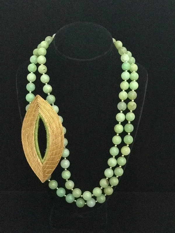 Elegant Heart Necklace For Romantic Look-Chrysoprase With Brazilian Grass Pendant