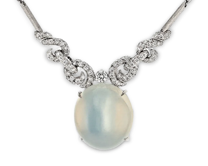 Modern Gold Necklace For Trendy Style-Henry Dunay Moonstone and Diamond Necklace