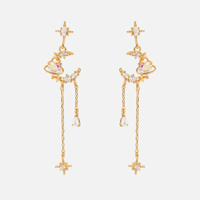 Luxury Diamond Earrings-Moonbeam Dangle Earrings