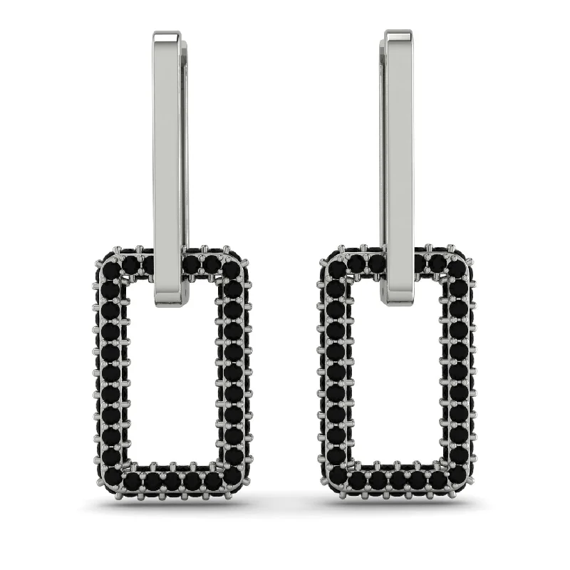 Hoop Earrings With Personalized Charms-Luxury Square Chain Link Gold Earrings With Black Diamond - Zuri No. 9