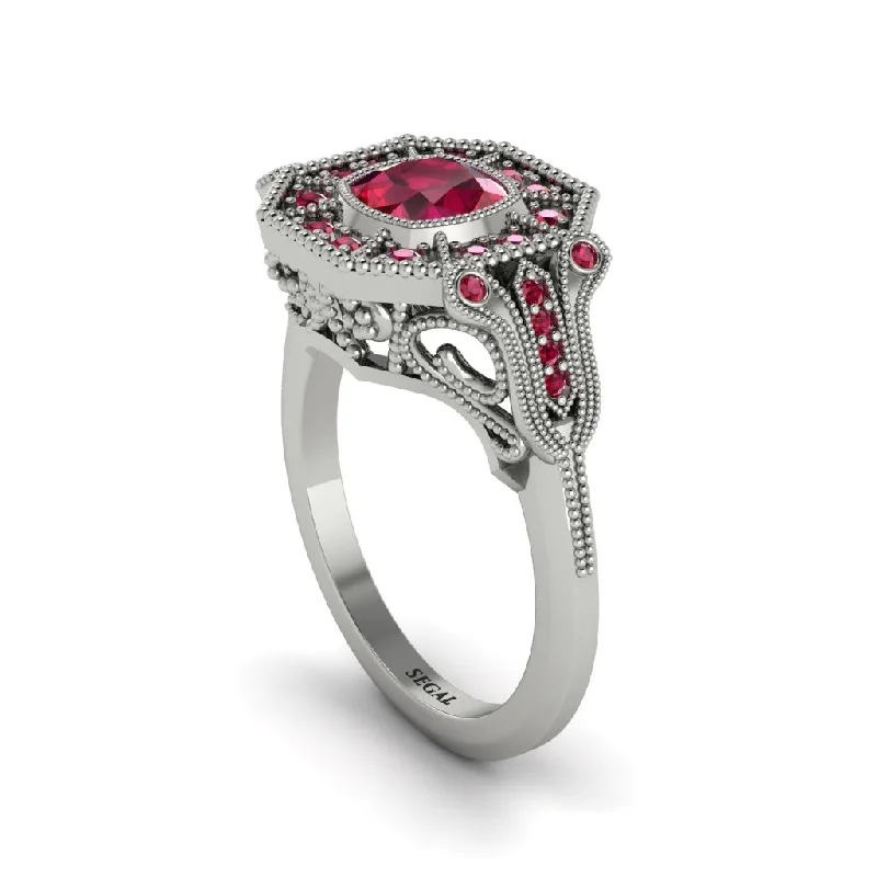 Unique Gold Rings For Wedding Day-Ruby Cushion Cut Art Deco Engagement Ring - Kristin No. 57