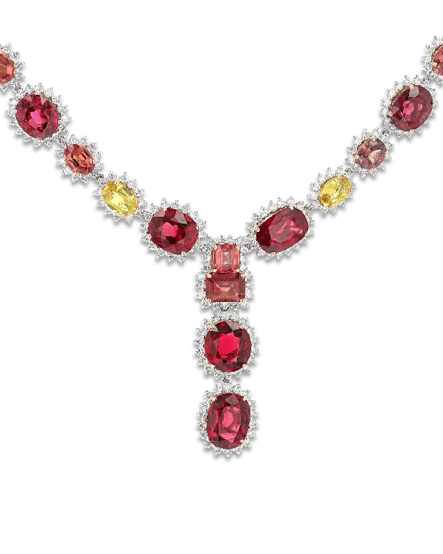 Colorful Crystal Necklace For Day Wear-Red Spinel and Colored Sapphire Necklace