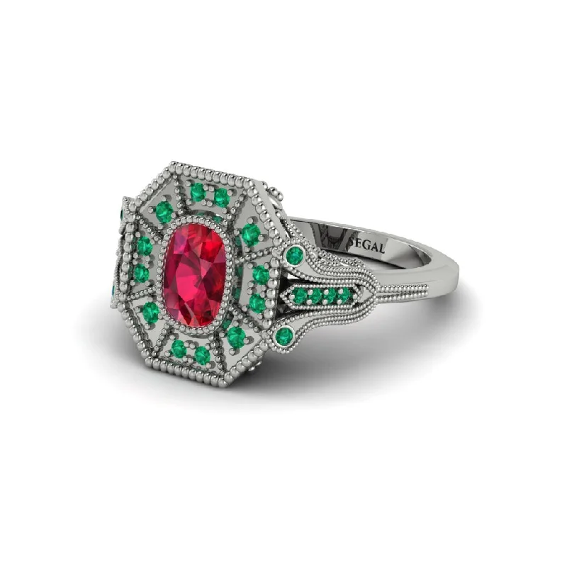 Unique Gold Rings For Wedding Day-Ruby Cushion Cut Art Deco Engagement Ring - Alicia No. 27