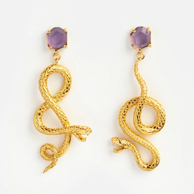 Elegant Gemstone Earrings For Wedding-Awaken Amethyst Snake Earrings