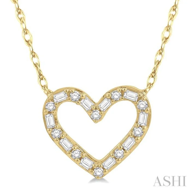 Personalized Birthstone Necklace For Her-1/4 Ctw Heart Charm Baguette and Round Cut Diamond Necklace in 14K Yellow Gold