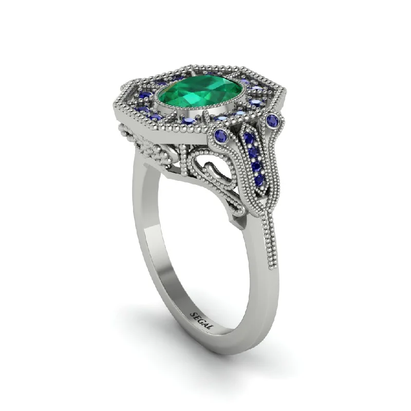 Elegant Sapphire Rings For Engagement-Emerald Oval Cut Art Deco Engagement Ring - Tabitha No. 66