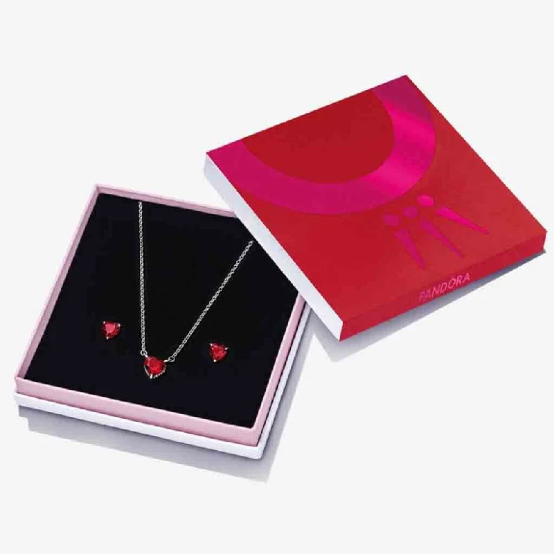 Minimalist Necklace With Disc Pendant-PANDORA : Sparkling Red Heart Gift Set