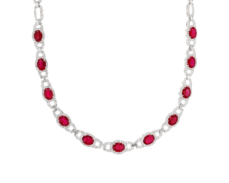 Colorful Gemstone Pendant Necklace-Oval Ruby Necklace, 16.05 Carats