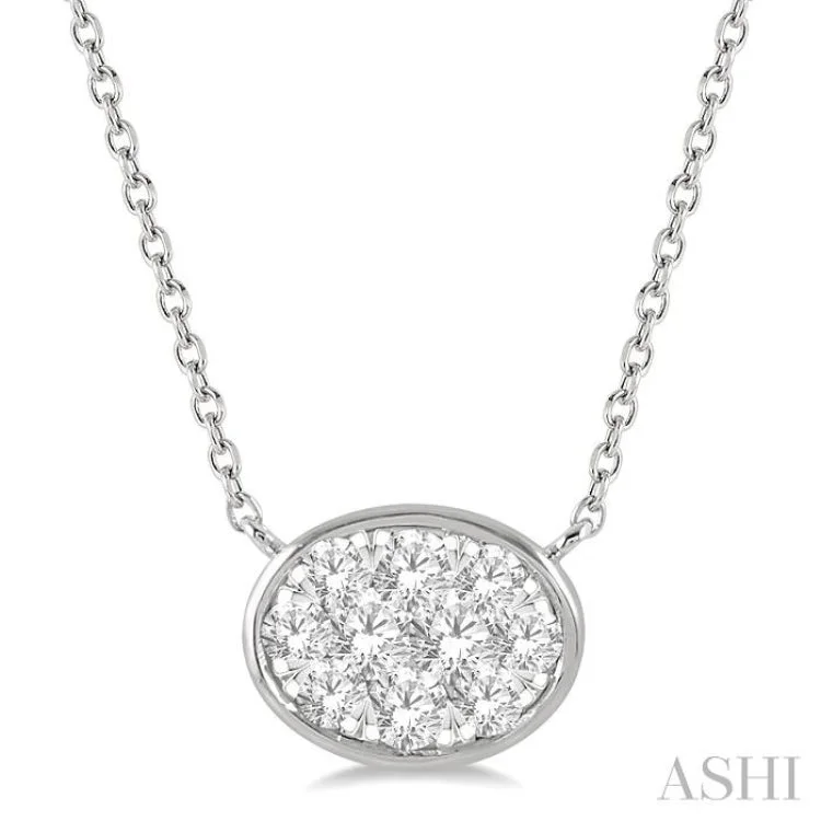 Luxury Beaded Necklace For Weddings-1/3 Ctw Oval Shape Lovebright Diamond Necklace in 14K White Gold