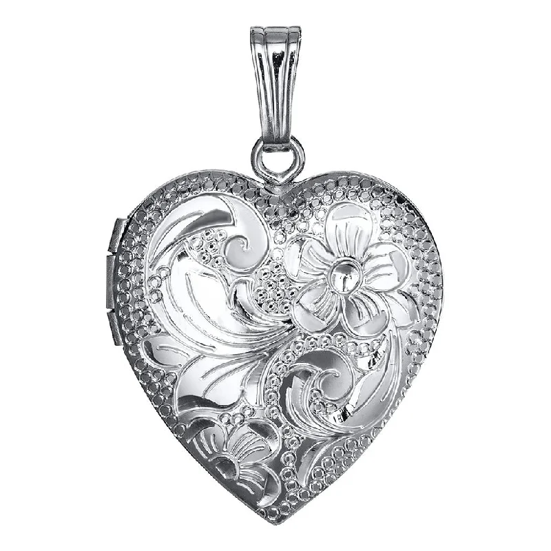 Large Chunky Necklace For Bold Look-LeStage® Cape Cod : Sterling Silver Floral Heart Locket