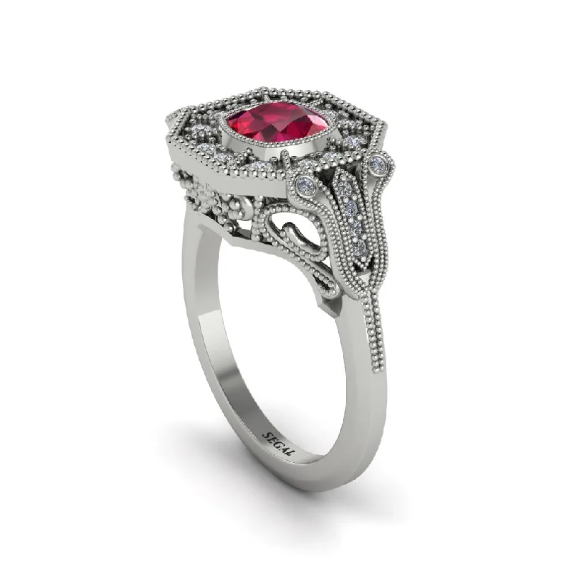 Simple Gemstone Rings For Fashionistas-Ruby Cushion Cut Art Deco Engagement Ring - Kristin No. 12