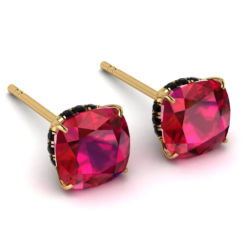 Vintage Earrings For Special Occasions-Hidden Halo Cushion Ruby Earrings - Alivia No. 40