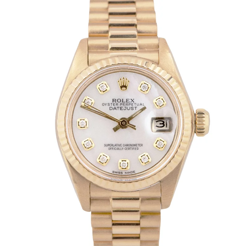 Elegant Watches With Metal Bands-MINT Ladies Rolex Presidential Date 26mm 6917 Mother of Pearl Diamond Watch BOX