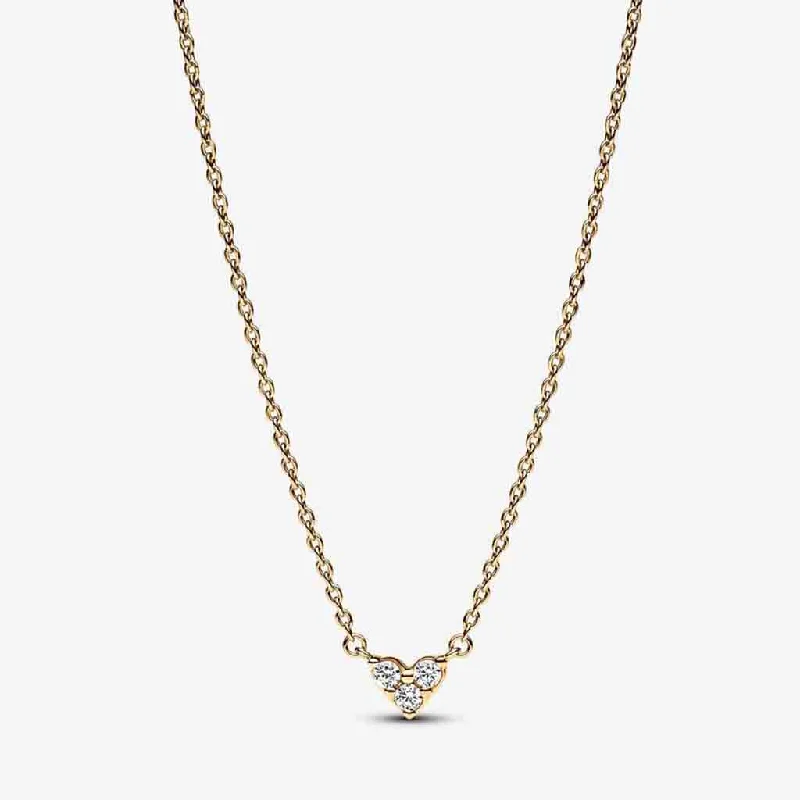 Simple Gold Pendant Necklace For Work-PANDORA : Triple Stone Heart Collier Necklace - 14k Gold-plated