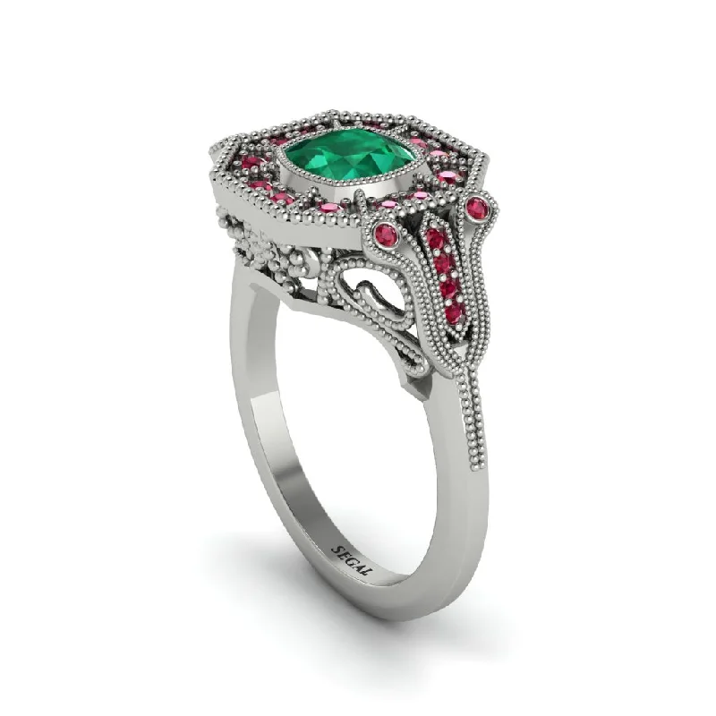 Vintage Diamond Rings For Engagement-Emerald Cushion Cut Art Deco Engagement Ring - Kristin No. 51